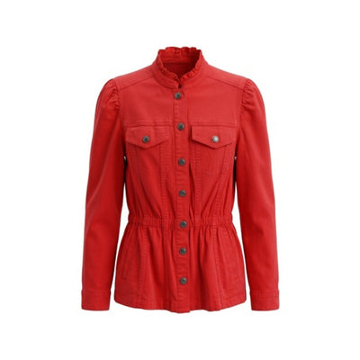 Liverpool Los Angeles - Womens Puff Slv Trucker Jacket with Ruffle Collar