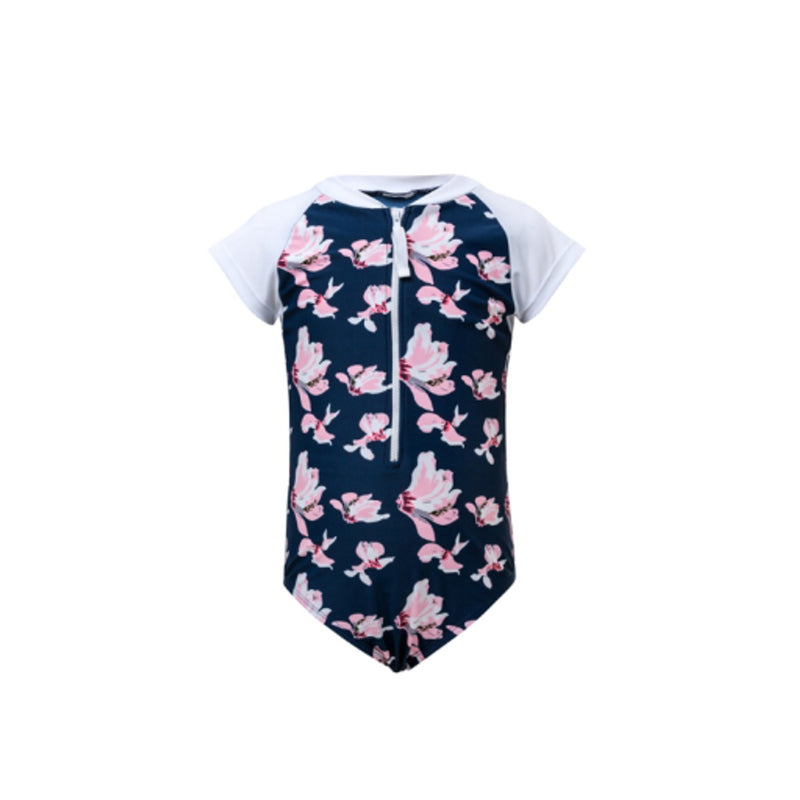Snapper Rock - Girls Navy Orchid Short Sleeve Surf Suit