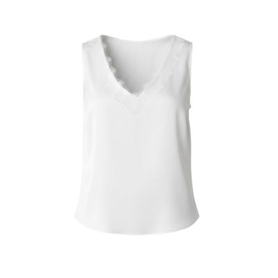Liverpool Los Angeles - Womens V-Neck Woven Tank with Lace Trim