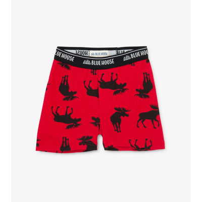 Little Blue House - Moose on Red Boys Boxers