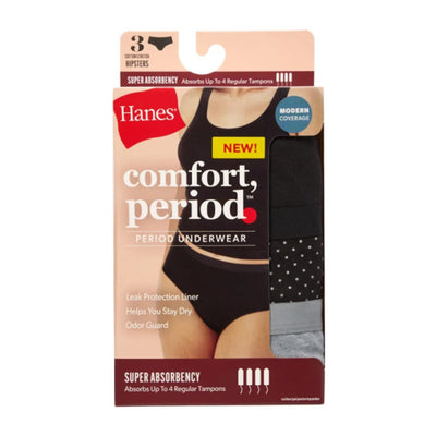 Hanes - Womens Comfort Period. Hipster Period Underwear Super Leaks 3-Pack