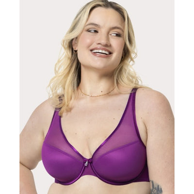 Ariela - Womens Sheer Mesh Plunge T-Shirt Bra - Berry Bliss