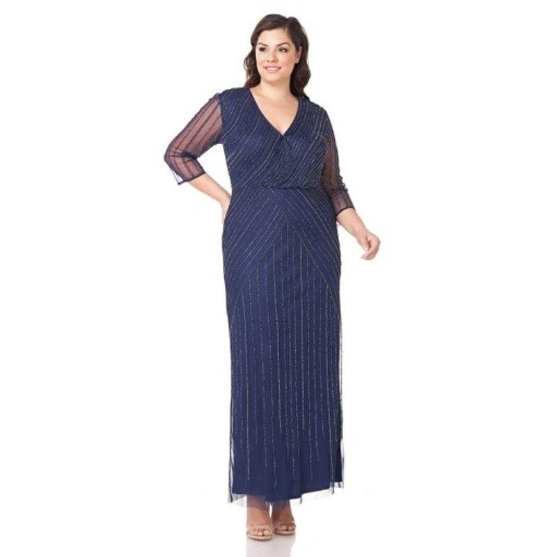 JS Collections - Womens Beaded Surplice 3/4 Slv Gown