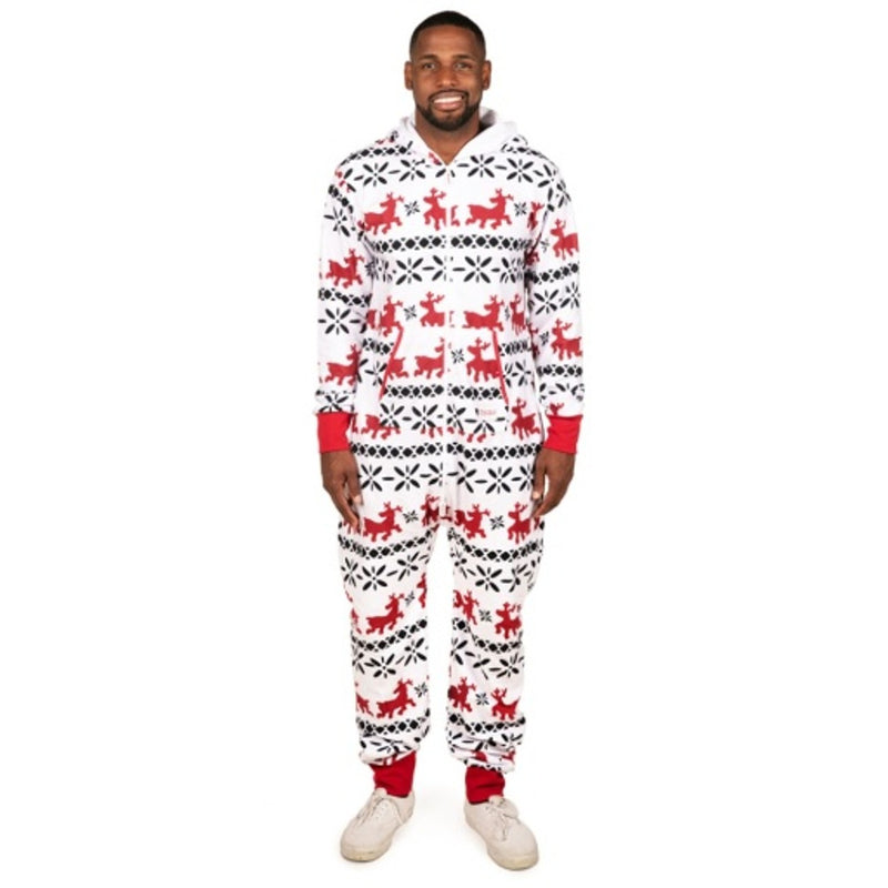 Tipsy Elves - Mens Red and White Fair Isle Jumpsuit