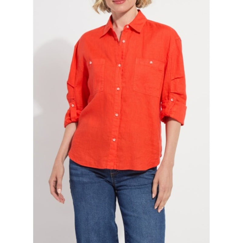Lysse - Womens Rose Roll Tab Utility Linen Shirt