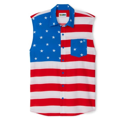 Tipsy Elves - Mens Sleeveless Stripes Button Down Shirt