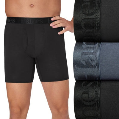 Hanes - Mens Originals Ultimate Men's Supersoft Boxer Brief Underwear Total Support Pouch Black 3-Pack
