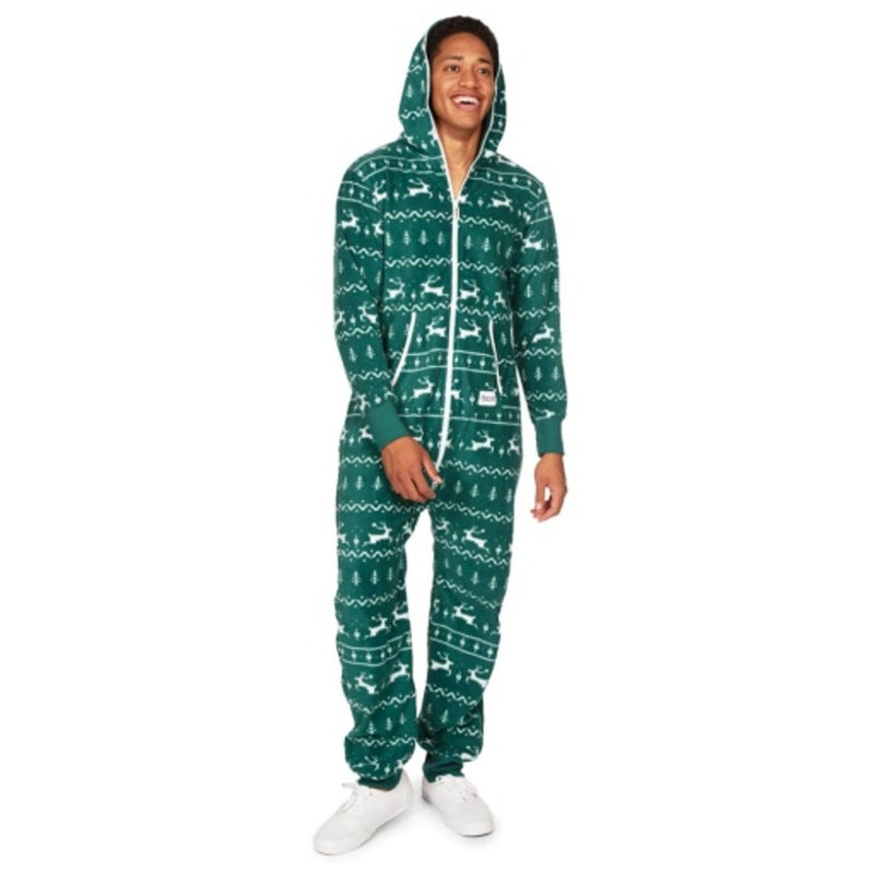 Tipsy Elves - Mens Green Fair Isle Jumpsuit