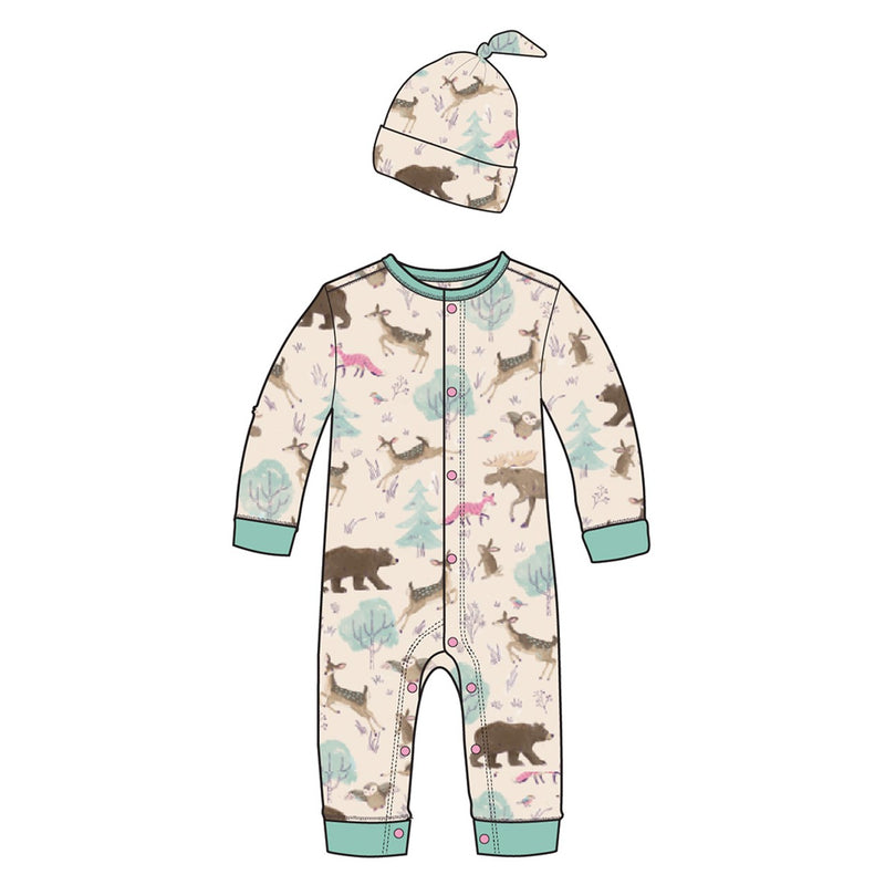 Little Blue House - Forest Creatures Baby Coverall & Hat