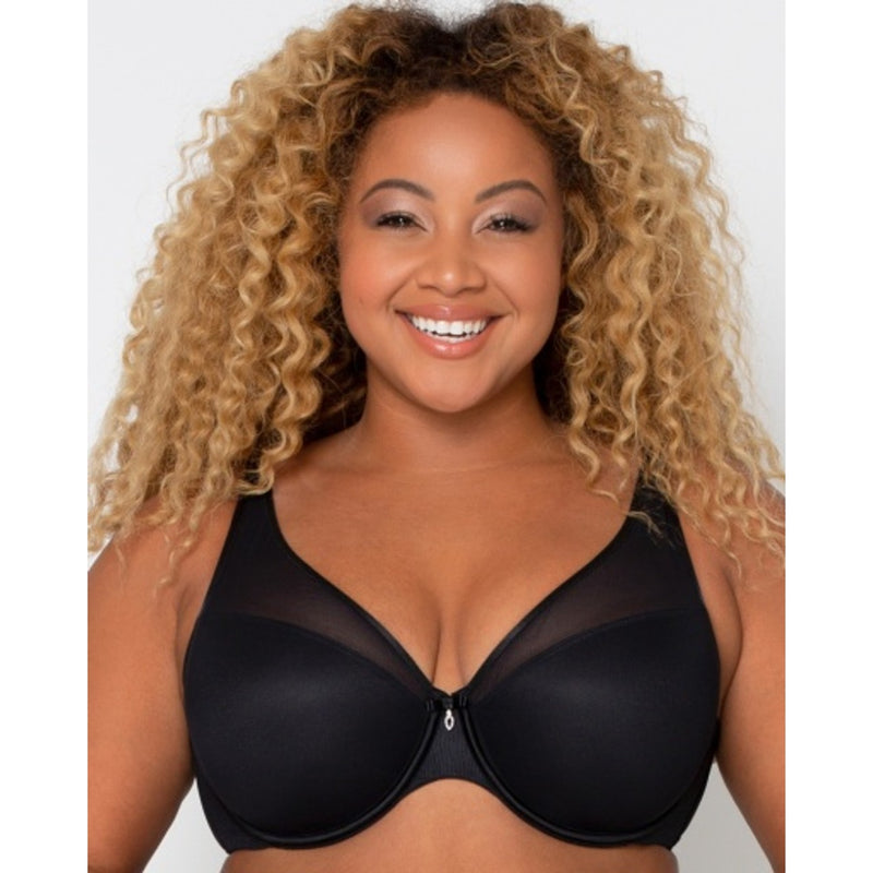 Ariela - Womens Sheer Mesh Plunge T-Shirt Bra - Black Hue