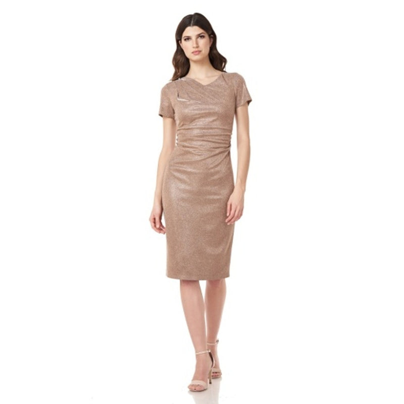 JS Collections - Womens Stretch Metallic Draped Dress