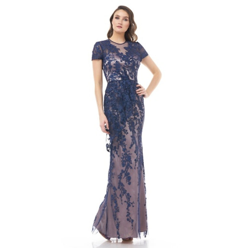 JS Collections - Womens Vine Embroidered V-Neck Gown