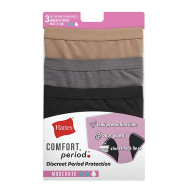 Hanes - Womens Comfort Period. Women's Boyshort Period Underwear Moderate Leaks Neutrals 3-Pack