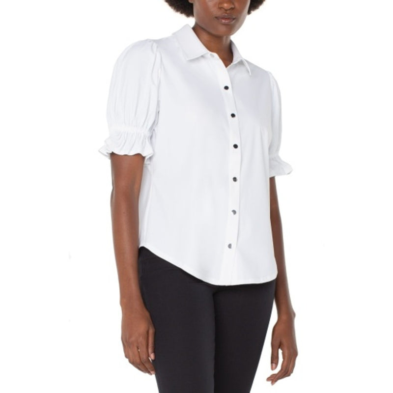 Liverpool Los Angeles - Womens Elbow Puff Sleeve Snap Front Knit Shirt