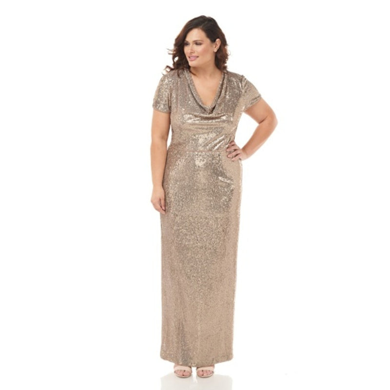 JS Collections - Womens Cowl Neck Sequin Gown