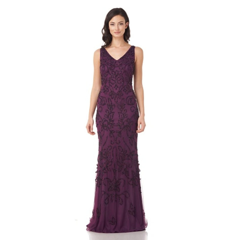 JS Collections - Womens Vneck Beaded Sleeveless Gown
