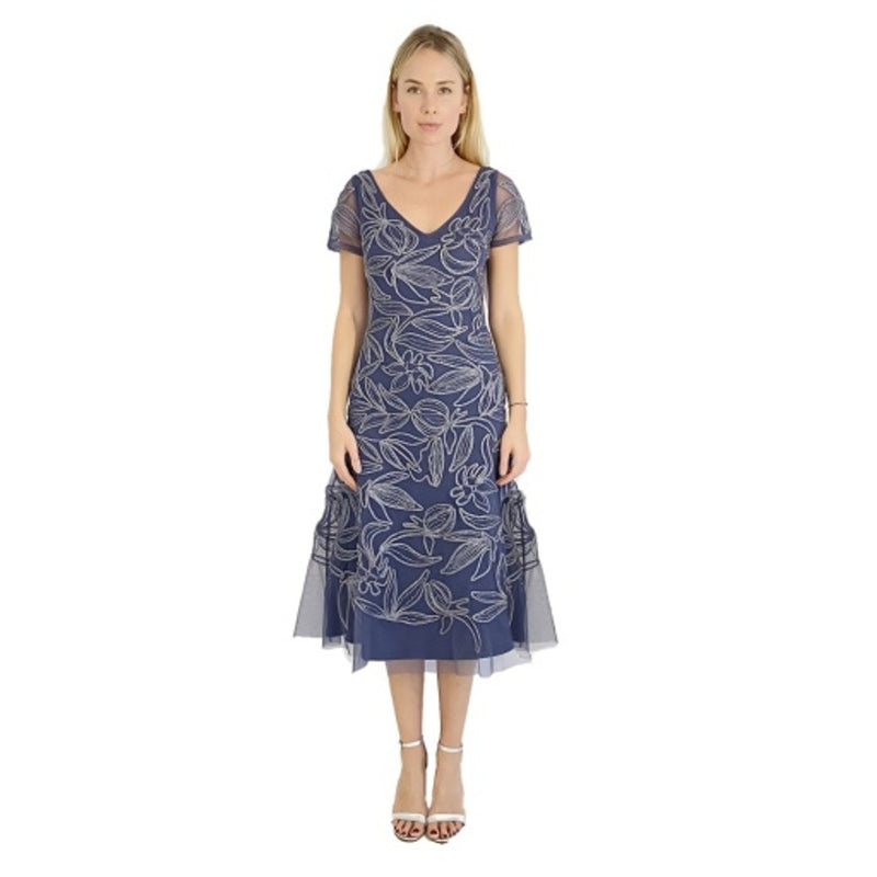 JS Collections - Womens Vneck Ss Soutache Midi