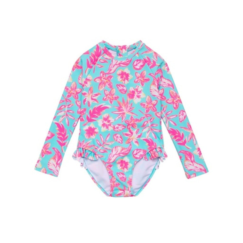Snapper Rock - Girls Tropical Glow Recycled Leg Frill Surf Suit