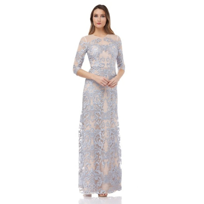 JS Collections - Womens Scalloped Lace Illusion Gown