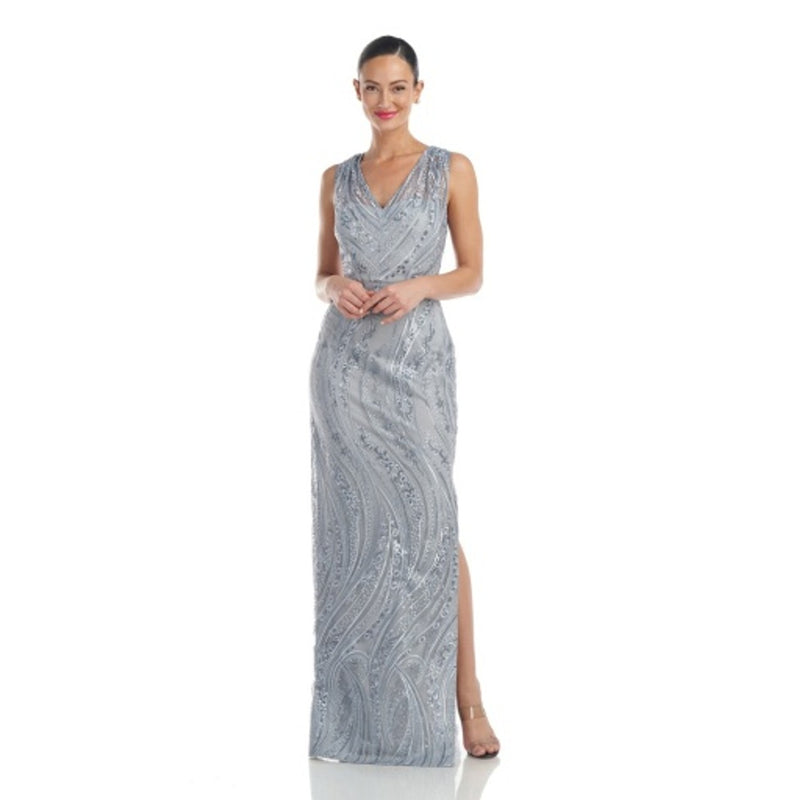 JS Collections - Womens Rosalynn V-Neck Column Gown