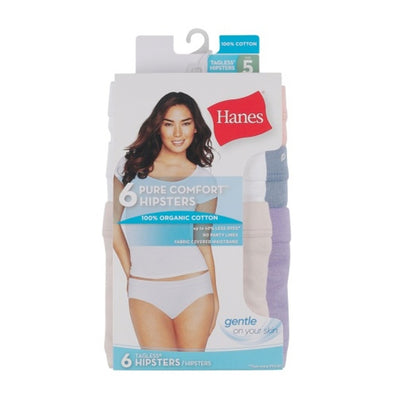 Hanes - Womens Pure Comfort Hipster Underwear Organic Cotton 6-Pack