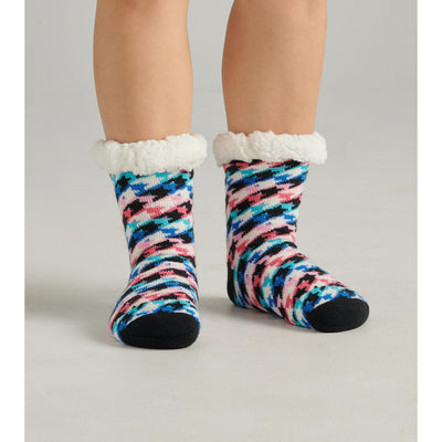 Little Blue House - Rainbow Houndstooth Womens Sherpa Lined Cabin Soc