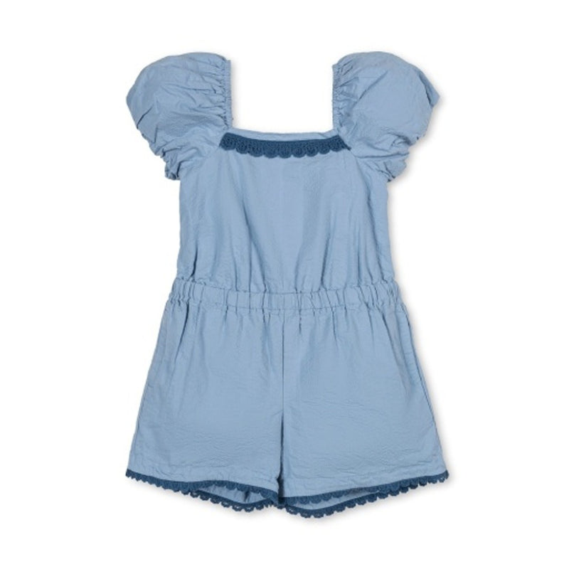 Hope & Henry - Girls Organic Puff Sleeve Seersucker Romper