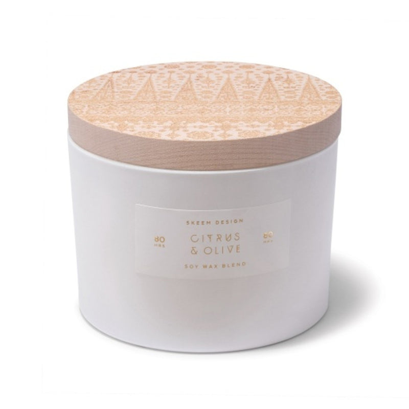 Skeem - Unisex Citrus & Olive Print Block Triple Wick Candle