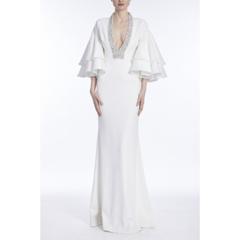 Badgley Mischka - Womens Bead Nk Plunge Gown