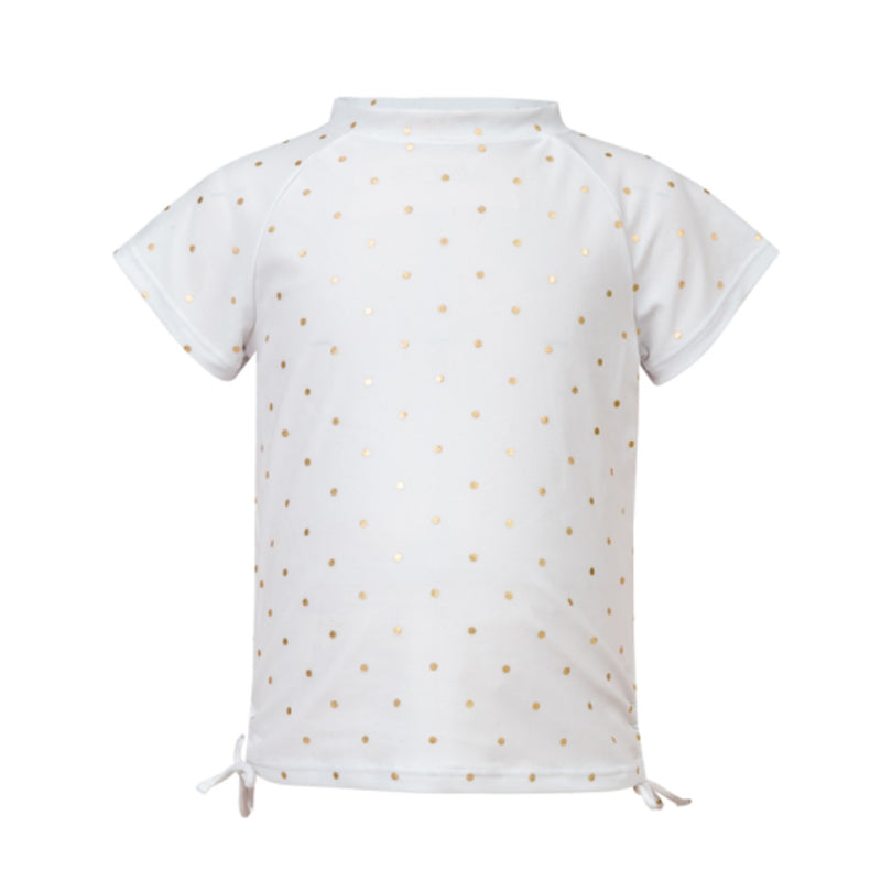 Snapper Rock - Girls White Gold Spot Short Sleeve Rash Top