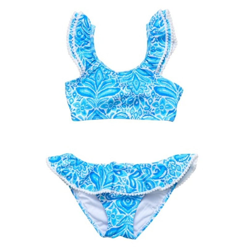 Snapper Rock - Girls Santorini Blue Frill Crop Bikini