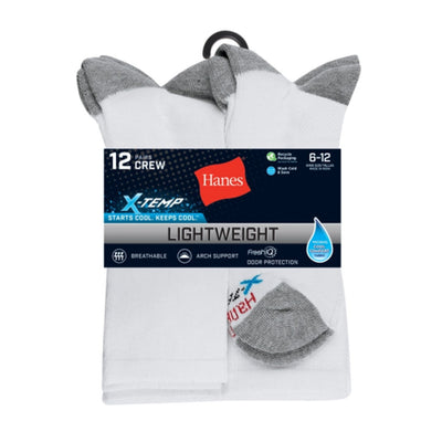 Hanes - Mens X-Temp Men's Lightweight Crew Socks Shoe Sizes 6-12 12-Pairs