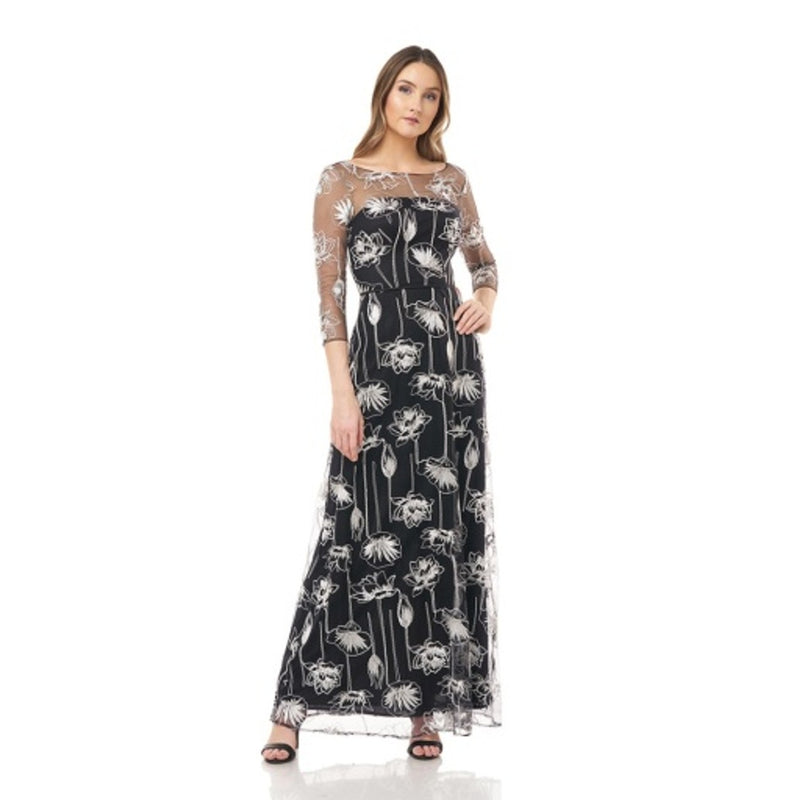JS Collections - Womens Embroidered a Line Gown