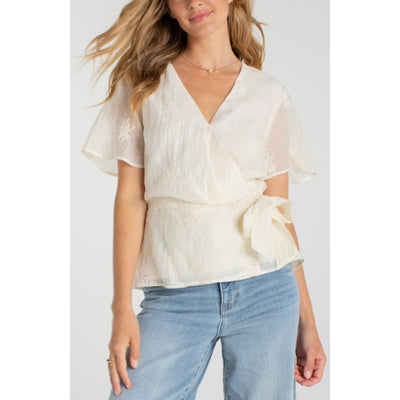 Liverpool Los Angeles - Womens Short Sleeve Wrap Front Woven Top with Tie