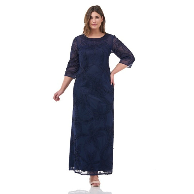 JS Collections - Womens Pearl 3/4 Soutache Gown