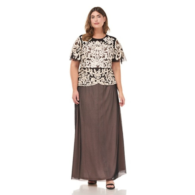 JS Collections - Womens Illusion Soutache Bodice with Point D�Esprit Skirt Gown