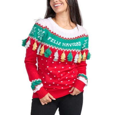 Tipsy Elves - Womens Feliz Navidad Tassel Ugly Christmas Sweater