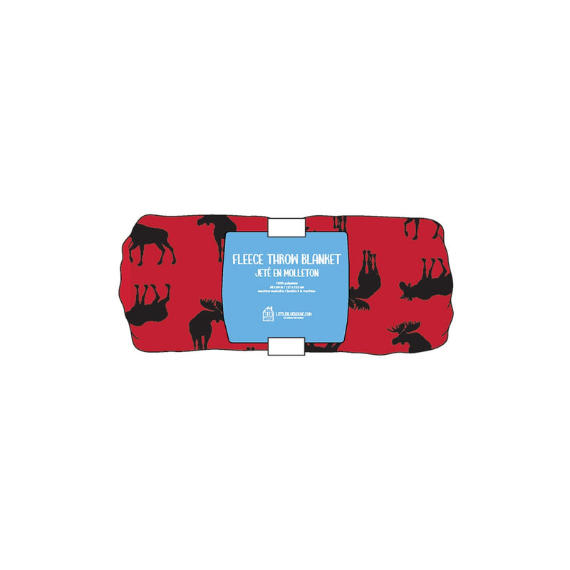 Little Blue House - Unisex Moose on Red Fleece Blanket