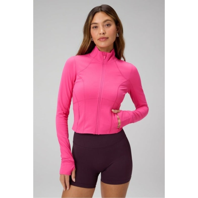 Fabletics - Womens Perfect Storm Cropped Train Jacket - Pink Crush