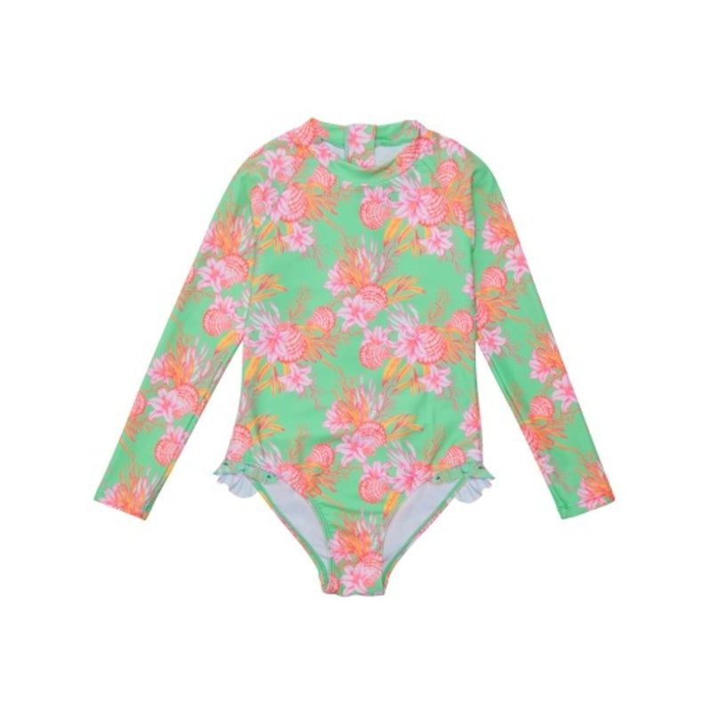 Snapper Rock - Girls Coastal Shells Sustainable Leg Frill Surf Suit