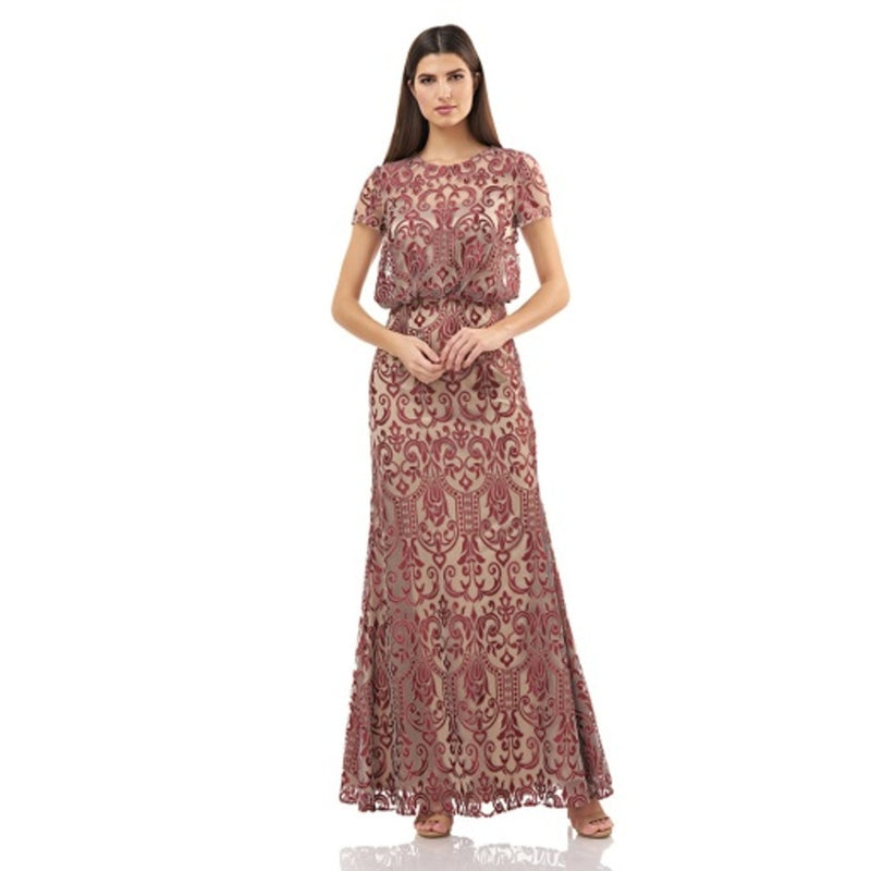 JS Collections - Womens Blouson Illusion Emb Gown