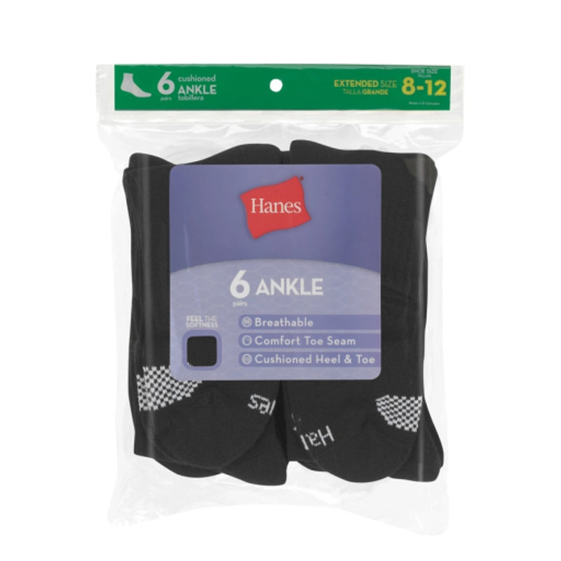 Hanes - Womens Ankle Socks Moisture-Wicking Extended Sizes 8-12 6-Pairs