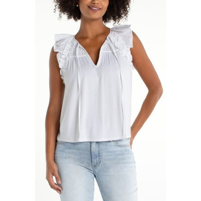 Liverpool Los Angeles - Womens Flutter Slv Knit to Woven Top with Ties