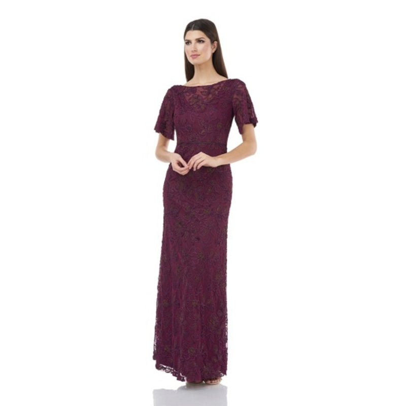 JS Collections - Womens Illusion V-Neck Gown