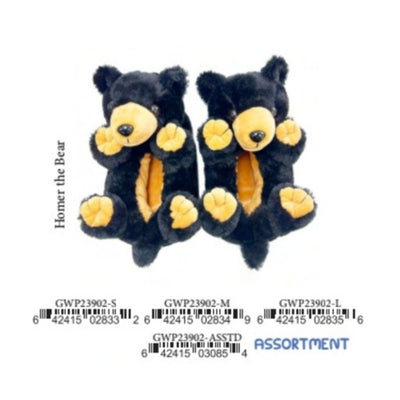 Oooh Yeah - Womens Homer the Black Bear Assort-Animal Hugger Slippers-Womens, 3s 3m 3l