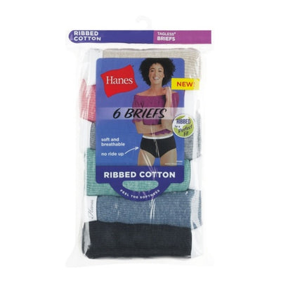 Hanes - Womens Ribbed Cotton Briefs 6-Pack