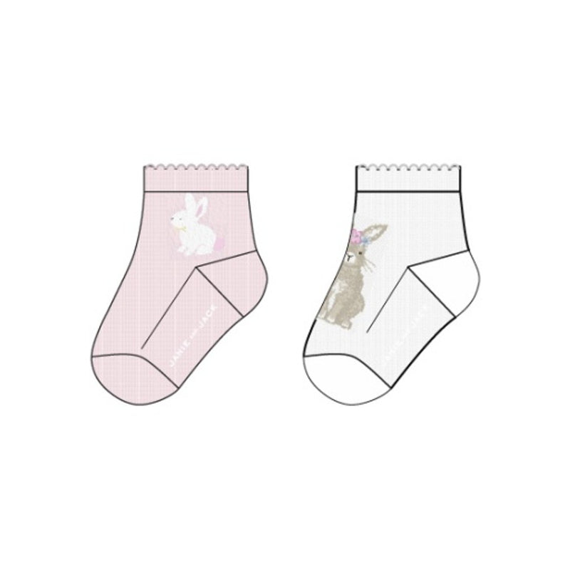 Janie and Jack - Baby G White Pink Bunny Icon 2pk Sock E1