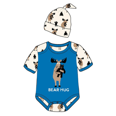 Little Blue House - Blue Moose Bear Hug Baby Bodysuit with Hat