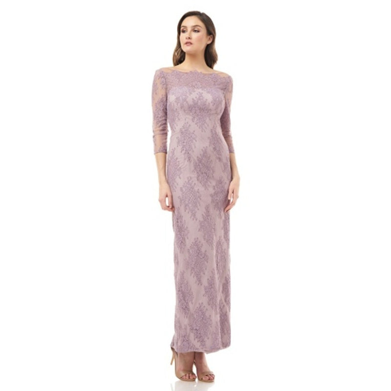 JS Collections - Womens Illusion Gown with Scalloped Neck