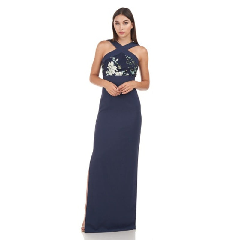 JS Collections - Womens Allison Halter Column Gown